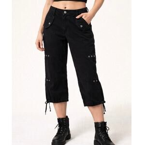 Harley-Davidson Black Moto Cotton Blend Cargo Capri Pants Size 4